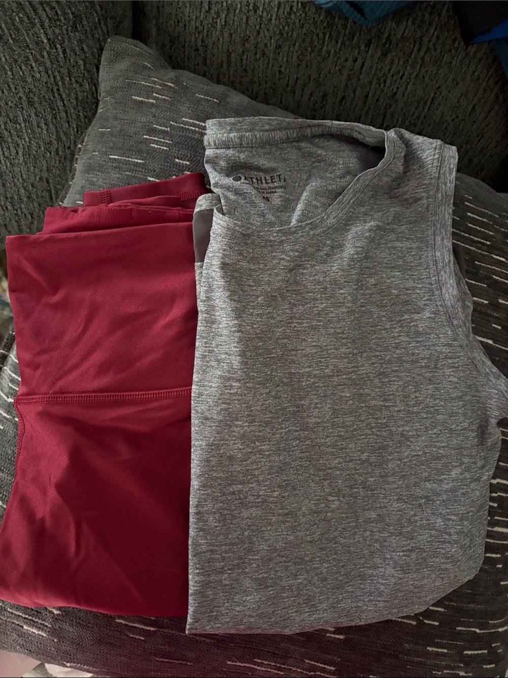 Athleta Grey Sleeveless Tank with Burgundy Leggings